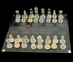Üveg sakk készlet, eredeti dobozában, 35,5x35,5 cm