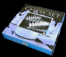 Üveg sakk készlet, eredeti dobozában, 35,5x35,5 cm