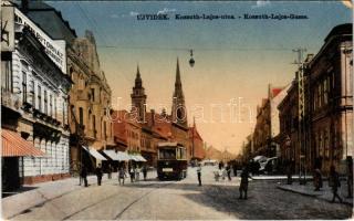 Újvidék, Novi Sad; Kossuth Lajos utca, villamos, bútorház / street, tram, shops
