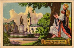 Nagyvárad, Oradea; "Szent László sírját nem lepheti be gyom." Kiadja a Székely Egyetemi és Főiskolai Hallgatók Egyesülete / Hungarian irredenta art postcard s: Gebhardt - képeslapfüzetből / from postcard booklet