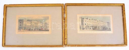 5 db angol metszet (Regent's Park, Middlesex, Regent street, stb.), üvegezett keretben