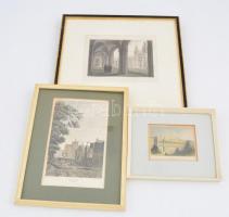 5 db angol metszet (Regent's Park, Middlesex, Regent street, stb.), üvegezett keretben