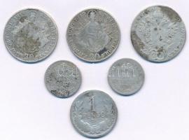 1830-1937. 6db-os vegyes Ag érme tétel, közte 1848KB 20Kr Ag "V. Ferdinánd" T:3