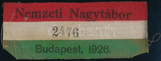 1926 A Cserkész Nagytábor sorszámozott nemzetiszín felvarrója / National jamboree numbered ribbon 10x4 cm