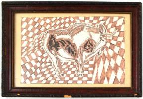 Jelzés nélkül: Bivaly. Vegyes technika, papír. Üvegezett, kissé sérült fa keretben, 19x27,5 cm