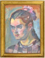 Börzsönyi Kollarits Ferenc (1901-1963): Lánya, Zsuzsa. Olaj, karton, jelzett. Üvegezett, fa keretben...