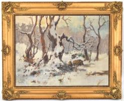 Neogrády jelzéssel: Vaddisznók. Olaj, vászon. Díszes, kissé sérült neobarokk stílusú fa keretben, 61...