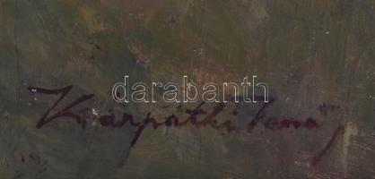 Kárpáthy Jenő (1870-1950): Vízparton. Olaj, vászon, jelzett. Díszes, kissé sérült neobarokk stílusú ...