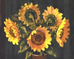 Schey Ferenc (1925-1997): Virágcsendélet. Olaj, farost, jelzett. Díszes, neoreneszánsz stílusú fa ke...