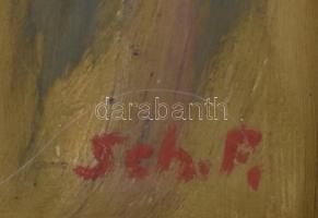 Schey Ferenc (1925-1997): Virágcsendélet. Olaj, farost, jelzett. Díszes, neoreneszánsz stílusú fa ke...