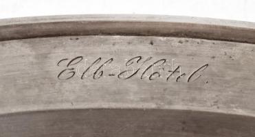 Alpakka tálca, "Elb-Hotel" felirattal, kopottas állapotban, 18,5x30 cm