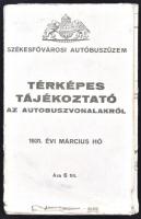 1931 Térképes tájékoztató az autóbuszvonalakról, Székesfővárosi Autóbuszüzem, szakadásokkal, 40×40 cm