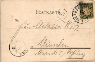 1897 (Vorläufer) Kulmbach, Malz u. Hopfen giebt gute Tropfen! Realschule, Rehthurm, Kathol. Kirche, ...