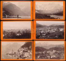 cca 1900 Osztrák települések (Annaberg, Königs-Alpe, Raiblersee, Maria Wörth, Klagenfurt, Hallstatt, stb.), 13 db keményhátú fotó, 10×6 és 11×16 cm / Austria, 13 vintage photo
