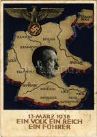 1938 März 13. Ein Volk, ein Reich, ein Führer! / Adolf Hitler, NSDAP German Nazi Party propaganda, map, swastika; 6 Ga.  s: Professor Richard Klein + "1938 Am 10. April dem Führer Dein "Ja"" So. Stpl. (fl)