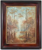 Adler jelzéssel (Adler Mór?): Erdőrészlet. Olaj, vászon, sérült. Díszes fa keretben, 68×55 cm