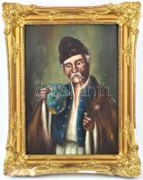 Horváth jelzéssel: Pipázó férfi. Olaj, vászon, kisebb felületi sérülésekkel. Sérült fa keretben, 33,...