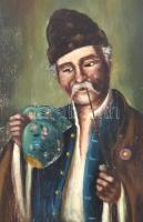 Horváth jelzéssel: Pipázó férfi. Olaj, vászon, kisebb felületi sérülésekkel. Sérült fa keretben, 33,...