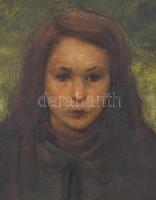 Olvashatatlan jelzéssel: Női arckép (tanulmány). Olaj, vászon, hátoldalán jelzett és feliratozott (....