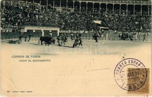 1901 Corrida de Toros, Caida al descubierto / Spanish folklore, bullfight, matadore. Hauser y Menet (Madrid) 392. TCV card (pinhole)