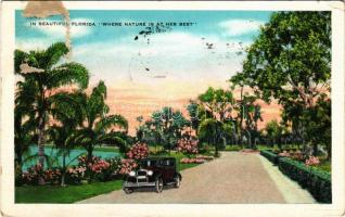 1932 Florida, In Beautiful Florida Where Nature is at Her Best, automobile (EK)