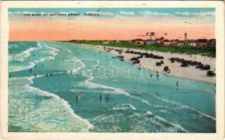 1934 Florida, The Surf at Daytona Beach, bathers, automobiles (EK)