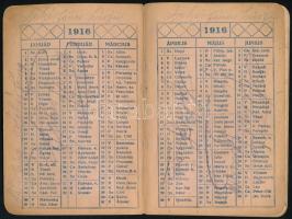 1916 I. világháborús katona fronton vezetett naplója, benne az állomáshelyekkel, néhány történéssel ...