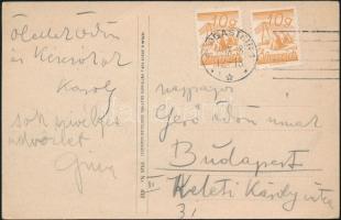 1928 Kernstok Károly (1873-1940) festőművész autográf, saját kézzel aláírt képeslapja Bad Gasteinból Gerő Ödön (1863-1939) újságíró, a Pester Lloyd műkritikusának küldve, Ölellek Ödön megszólítással. Lap alján további üdvözlő sorokkal Kernstok Károlyné Stricker Gina tollából. Sarkaiban apró sérülésekkel.