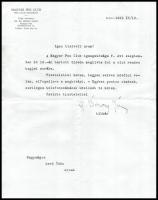 1929 Bókay János (1892-1961) magyar író, műfordító, a Magyar PEN club titkárának gépelt, kézzel aláírt levele fejléces papíron Gerő Ödön (1863-1939) újságírónak, a Pester Lloyd műkritikusának küldve, amelyben meghívja Gerőt a club rendes tagjai közé.
