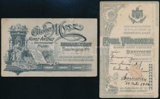 cca 1906 2 db keményátú műtermi fotó nagyszebeni (Hermannstadt) műtermekből, 10,5×6,5 cm