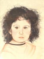 Haan Antal: Kislány portréja. Pasztell és szén, papír. Üvegezett, kopott fa keretben, 41,5x29 cm