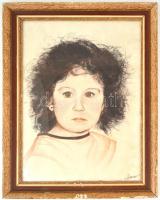 Haan Antal: Kislány portréja. Pasztell és szén, papír. Üvegezett, kopott fa keretben, 41,5x29 cm