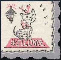 cca 1950-1960 Welcome feliratú szalvéta, 12×12 cm