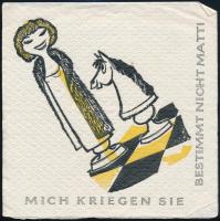 cca 1950-1960 Mich kriegen Sie... feliratú szalvéta, 18×18 cm
