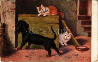 1912 Dog with cats. Serie 195. s: Sperlich