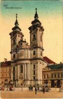 1908 Eger, Minoriták temploma, piac, Glück József és Braun Adolf üzlete