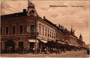 1927 Hódmezővásárhely, Andrássy utca, Vendéglő a Kék Csillaghoz, étterem, Anhalzer és Társa üzlete. Vasúti levelezőlapárusítás 695