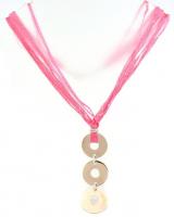 Ezüst(Ag) háromkörös függő, selyemzsinóron, jelzett, h: 38 cm, bruttó: 16,74 g