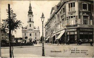 1915 Kecskemét, Római katolikus templom, Moskovits cipőgyár, Adriai biztosító társulat főügynöksége, üzlet