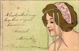 1900 Art Nouveau lady. Theo. Stroefers Kunstverlag. Postkarte im modernen Styl. Serie XVII Ideal Nr. 4. litho (gyűrődés / crease)