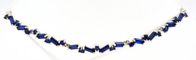 Ezüst(Ag) kék köves karkötő, Pandora jelzéssel, állítható h: max. 26 cm, bruttó: 6,34 g