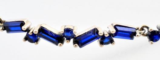 Ezüst(Ag) kék köves karkötő, Pandora jelzéssel, állítható h: max. 26 cm, bruttó: 6,34 g