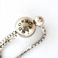 Ezüst(Ag) kék köves karkötő, Pandora jelzéssel, állítható h: max. 26 cm, bruttó: 6,34 g