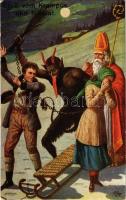 Gruß vom Krampus und Nikolo! / Krampus and Saint Nicholas art postcard. O.K.W. 1633-6. s: F. R.