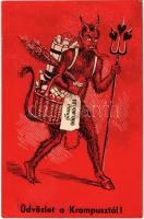 1937 Üdvözlet a Krampusztól! / Krampus art postcard. E.T.E. 5. (EK)