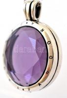 Ezüst(Ag) nyaklánc, csiszolt, lila köves medállal, Pandora jelzéssel, h: 60 cm, d: 2,5 cm, bruttó: 1...