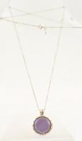 Ezüst(Ag) nyaklánc, csiszolt, lila köves medállal, Pandora jelzéssel, h: 60 cm, d: 2,5 cm, bruttó: 1...