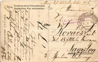 1918 Pola, Tauchung eines Unterseebootes / Immersione d'un sottomarino / Az Osztrák-Magyar Hadi...