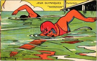 1924 Paris, Jeux Olympiques, Natation / VIII Olympiad / 1924 Summer Olympics advertisement postcard, Olympic Games, swimming. L. Pautauberge litho s: H. L. Roowy