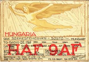 1930 Hungaria. QSL rádióamatőr összeköttetést igazoló művészlap / Hungarian art postcard, QSL confirmation card of a two-way communication between two amateur radio stations s: Wikker F. (apró lyukak / tiny pinholes)